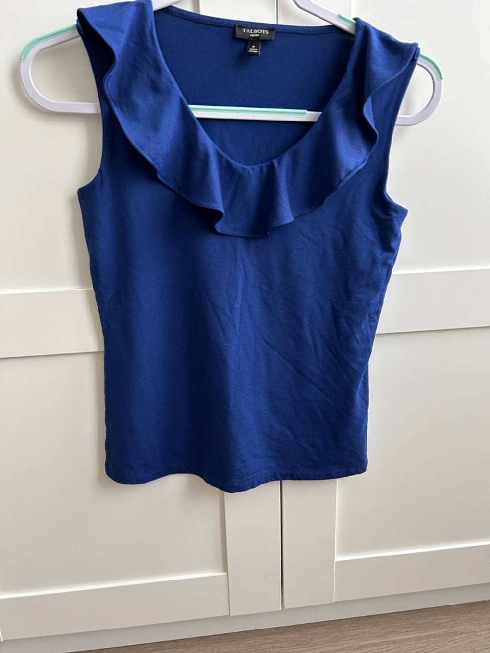 Talbots Cobalt Blue Ruffle Scoop Neck Tank
